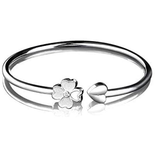 KLKL 925 Sterling Silver Bracelet, Stylish, Simple, Four-Leaf, Adjustable, can be Worn on Womens Cuffs Jewelry