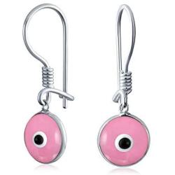 Spiritual Protection Round White Pink Blue Nazar Evil Eye Leverback Drop Earrings For Women Teen Murano Glass 925 Sterling Silver Made In Turkey