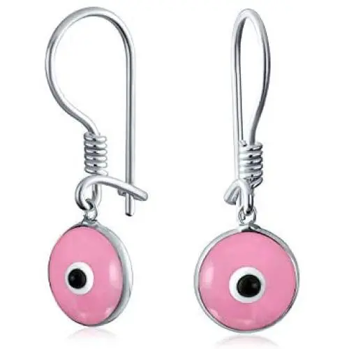 Spiritual Protection Round White Pink Blue Nazar Evil Eye Leverback Drop Earrings For Women Teen Murano Glass 925 Sterling Silver Made In Turkey