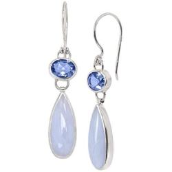 Silpada Paradise Found Natural Blue Lace Agate and Quartz Drop Earrings in Sterling Silver