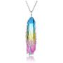 Jovivi Tree of Life Titanium Coated Rainbow Rock Quartz Chakra Crystal Necklace Copper Wire Wrapped Irregular Rough Healing Pointed Quartz Gemstone Pendant Jewelry for Women Men