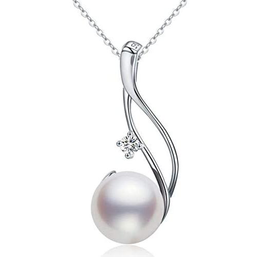 CHAULRI Genuine Premium 9-10mm Cultured White Pearl Pendant Necklace 18K Gold Plated 925 Silver - Gifts for Women for Her Wife Mom Daughter (White, gold-plated-silver)