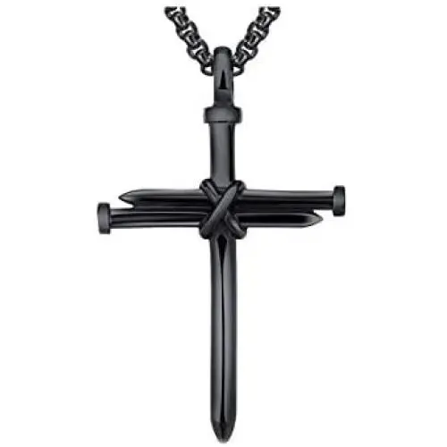 Stainless Steel Nail Cross Pendant Necklace,Mens Punk Jesus Faith Necklace Polished Gold Silver Black 24 Inch Stainless Steel Nail Cross Pendant Necklace,Mens Punk Jesus Faith Necklace Polished Gold Silver Black 24 Inch