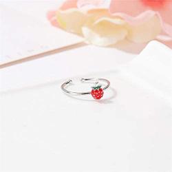 Cute Red Strawberry Ring Adjustable Strawberry Fruit Ring for Woman Girls