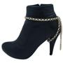 TFJ Women Jewelry Boot Bracelet Gold Metal Chain Shoe Bling Long Back Tassel Fringe Charm Wrap Around Strap