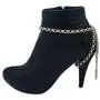 TFJ Women Jewelry Boot Bracelet Gold Metal Chain Shoe Bling Long Back Tassel Fringe Charm Wrap Around Strap