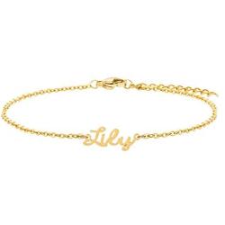 Joycuff Personalized Name Bracelet Cute 18K Gold Chain Jewelry Dainty Beautiful Gifts for Birthday Valentines Christmas Mothers Day Women Daughter Sister Teen Girls