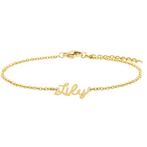 Joycuff Personalized Name Bracelet Cute 18K Gold Chain Jewelry Dainty Beautiful Gifts for Birthday Valentines Christmas Mothers Day Women Daughter Sister Teen Girls