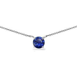 Sterling Silver Genuine or Synthetic Gemstone 7mm Round-cut Dainty Choker Necklace, 13 Inches + Extender