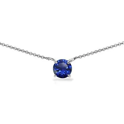 Sterling Silver Genuine or Synthetic Gemstone 7mm Round-cut Dainty Choker Necklace, 13 Inches + Extender Sterling Silver Genuine or Synthetic Gemstone 7mm Round-cut Dainty Choker Necklace, 13 Inches + Extender