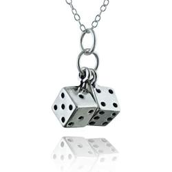 FashionJunkie4Life Sterling Silver Extra Small 3D Pair of Dice Charm Necklace, 18'' Cable Chain, Lucky Pendant Vegas Casino Jewelry