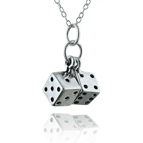 FashionJunkie4Life Sterling Silver Extra Small 3D Pair of Dice Charm Necklace, 18'' Cable Chain, Lucky Pendant Vegas Casino Jewelry