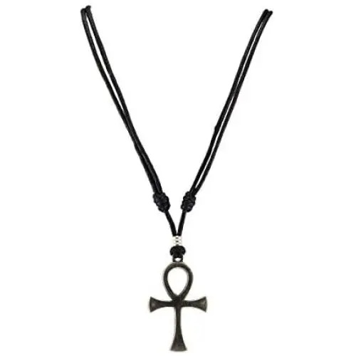 BlueRica Ankh Cross of Life Pendant on Adjustable Black Rope Cord Necklace (Old Silver Color) BlueRica Ankh Cross of Life Pendant on Adjustable Black Rope Cord Necklace (Old Silver Color)