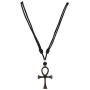 BlueRica Ankh Cross of Life Pendant on Adjustable Black Rope Cord Necklace (Old Silver Color)