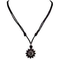 BlueRica Sun Pendant on Adjustable Black Rope Cord Necklace (Old Silver)