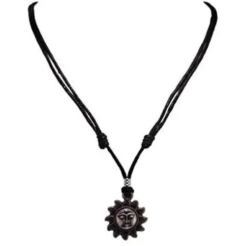 BlueRica Sun Pendant on Adjustable Black Rope Cord Necklace (Old Silver) BlueRica Sun Pendant on Adjustable Black Rope Cord Necklace (Old Silver)