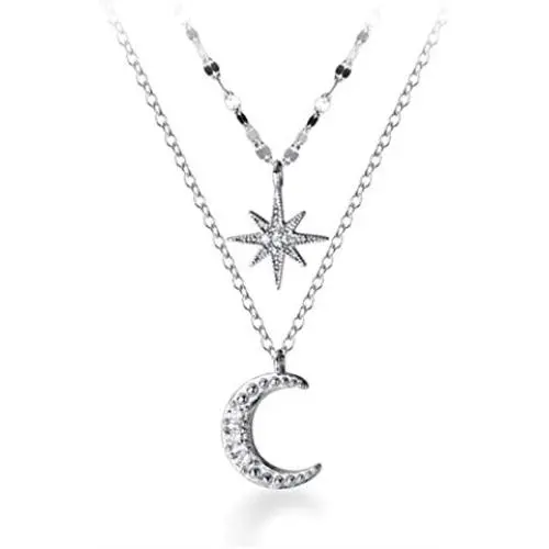 SLUYNZ 925 Sterling Silver Layered Necklace Chain Star Moon Choker Necklace for Women Teen Girls Layering Chain Choker