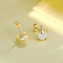Liaya Hypoallergenic Stud Earrings - Opal Earrings Star/Leaf/Unicorn Cute Earrings Gifts for Women Girls and Kids,14K Gold Plated Sterling Silver Post Jewelry for Sensitive Ears