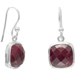 Square Faceted Rough-Cut Ruby Sterling Silver Earrings