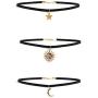 Vintage Sun Moon Star Necklace Choker Black Velvet Flocking Crescent Pentagram Necklace Collar Jewelry for Women Girls