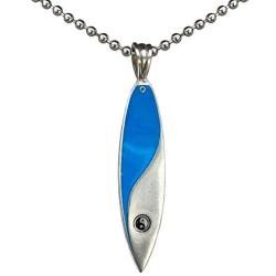 Blue Surfboard Surfer Yin Yang Tribal Skater Jewelry Maori Hawaiian Pewter Unisex Boys Mens Pendant Necklace Wealth Money Talisman Good luck Lucky Charm Protection Amulet for men w Silver Ball Chain