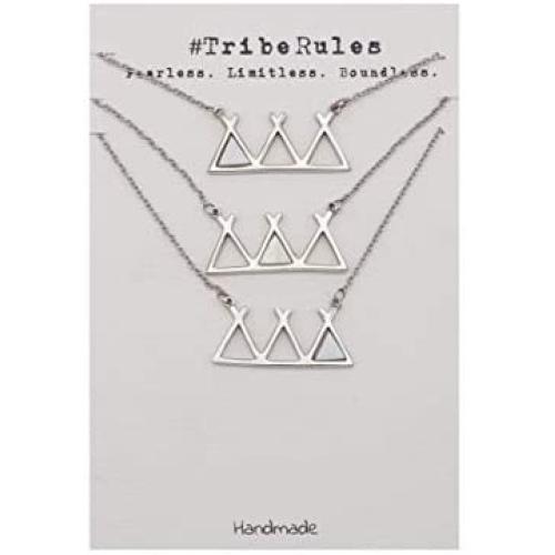 Quinnlyn & Co. Set of 3 Tribe Necklace, Triangle with Lab Created Opal Pendants, Gift Giving Ready, Happiness Fearless Limitless Gift - 100% Handmade & Unique