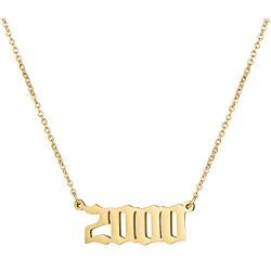 Birthday Year Necklace, 18K Gold Plated Stainless Steel Birth Year Number Pendant Necklace Memorable Anniversary Jewelry for Women Girls