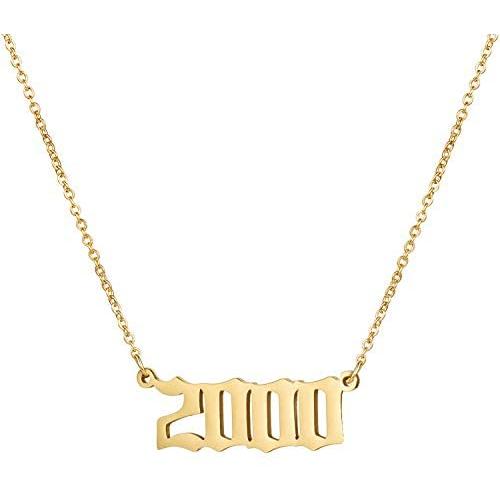 Birthday Year Necklace, 18K Gold Plated Stainless Steel Birth Year Number Pendant Necklace Memorable Anniversary Jewelry for Women Girls