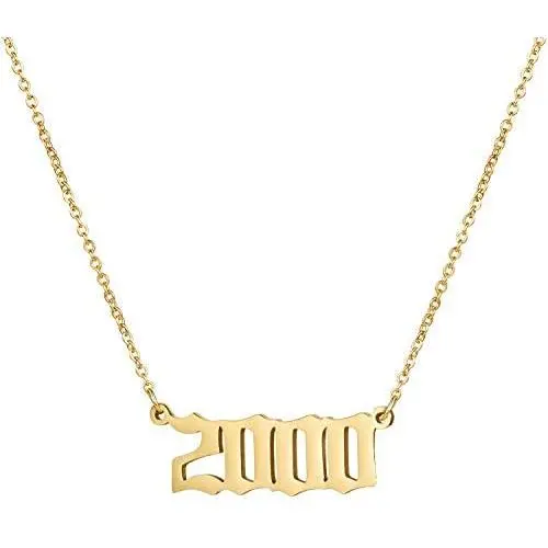 Birthday Year Necklace, 18K Gold Plated Stainless Steel Birth Year Number Pendant Necklace Memorable Anniversary Jewelry for Women Girls