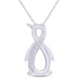 Jewel Zone US White Natural Diamond Penguin Infinity Pendant Sterling Silver / 10K Gold (1/10 Ct)