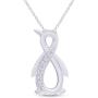 Jewel Zone US White Natural Diamond Penguin Infinity Pendant Sterling Silver / 10K Gold (1/10 Ct)