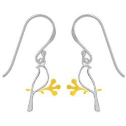 Boma Jewelry Sterling Silver Bird on a Branch 14 KT. Gold Vermeil Dangle Earrings