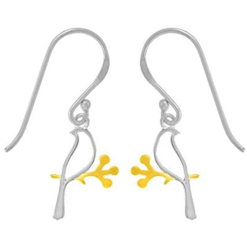Boma Jewelry Sterling Silver Bird on a Branch 14 KT. Gold Vermeil Dangle Earrings