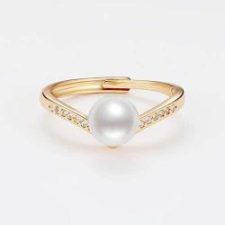 DENGGUANG Pearl Rings Adjustable Freshwater Cultured Pearl Open Ring with Cubic Zirconia Jewelry Gift for Women Girls Wife