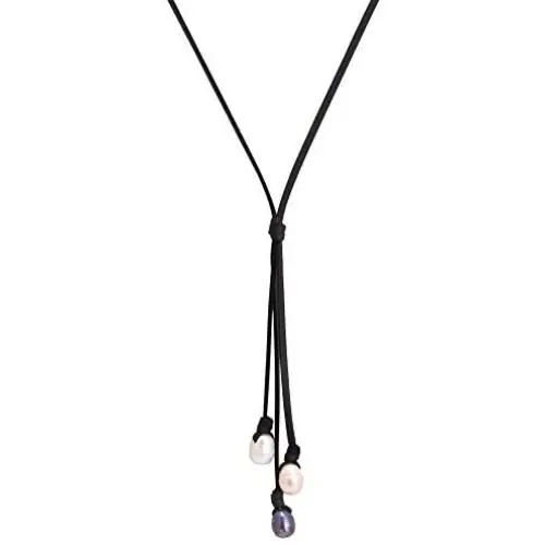 3 Cultured Pearls Pendant Necklace on Suede Leather Cord Beaded Y-Shaped Jewelry for Women by Aobei 3 Cultured Pearls Pendant Necklace on Suede Leather Cord Beaded Y-Shaped Jewelry for Women by Aobei
