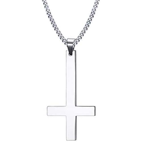 VNOX Catholic Jewelry Stainless Steel Upside Down Cross Necklace for Men Women,Inverted Pendant,3 Color