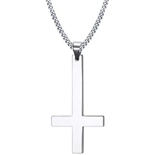 VNOX Catholic Jewelry Stainless Steel Upside Down Cross Necklace for Men Women,Inverted Pendant,3 Color
