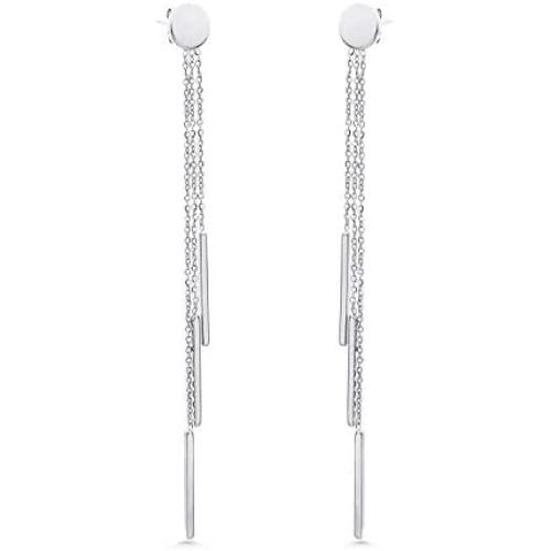 555Jewelry Womens Stainless Steel Triple Bar Drop Dangle Post Nut Earrings