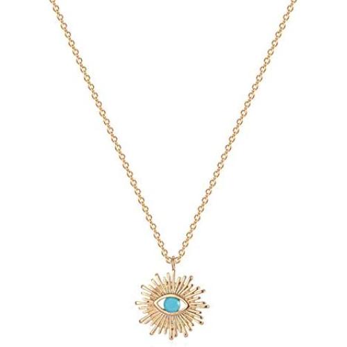 MTMY 14K Gold Evil Eye Necklace Round Sun Medallion Dainty Turquoise Pendant Simple Necklace Jewelry for Women