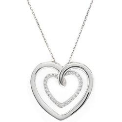 Quality Jewels Diamond Heart Pendant Necklace, 925 Sterling Silver Heart Necklace for Women and Girls, 18'' Adjustable Cable Chain
