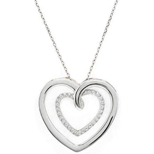 Quality Jewels Diamond Heart Pendant Necklace, 925 Sterling Silver Heart Necklace for Women and Girls, 18'' Adjustable Cable Chain