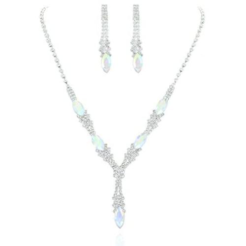 SP Sophia Collection Fancy Fashion Statement Womens Marquise Y Drop Necklace and Stud Post Dangle Earrings Set