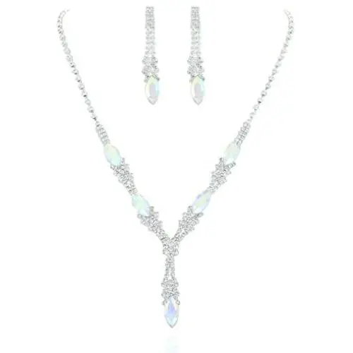SP Sophia Collection Fancy Fashion Statement Womens Marquise Y Drop Necklace and Stud Post Dangle Earrings Set SP Sophia Collection Fancy Fashion Statement Womens Marquise Y Drop Necklace and Stud Post Dangle Earrings Set
