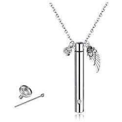 TGLS Angel Wing Necklace Cremation Jewelry with Clear Crystal Cylinder Urn Ashes Necklaces Memorial Keepsake Pendant