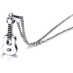 VNOX Keepsake Memorial Jewelry Stainless Steel Guitar Shape Cremation Ash Urn Pendant Necklace for Unisex
