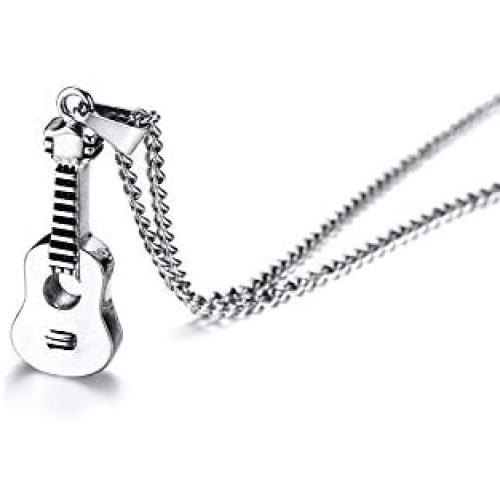 VNOX Keepsake Memorial Jewelry Stainless Steel Guitar Shape Cremation Ash Urn Pendant Necklace for Unisex