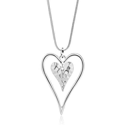 Long Heart Necklace for Women Silver Chain Pendant Y Necklace Set Statement Pendant Chic Jewelry for Girls with Gifts Box