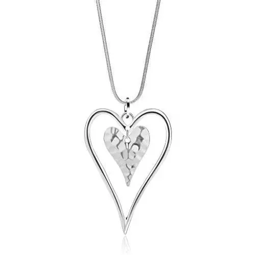 Long Heart Necklace for Women Silver Chain Pendant Y Necklace Set Statement Pendant Chic Jewelry for Girls with Gifts Box Long Heart Necklace for Women Silver Chain Pendant Y Necklace Set Statement Pendant Chic Jewelry for Girls with Gifts Box