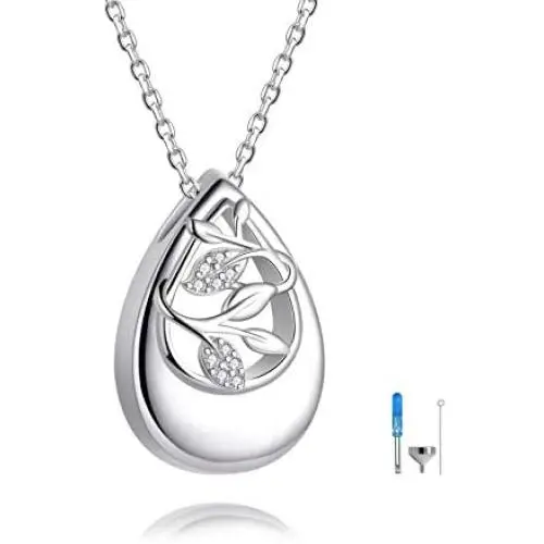 IOHUPCI Cremation Necklace for Ashes - 925 Sterling Silver Multicolor Cubic Zirconia Teardrop Keepsake Memorial Pet Human Ashes Holder Pendant Jewelry Women Gifts IOHUPCI Cremation Necklace for Ashes - 925 Sterling Silver Multicolor Cubic Zirconia Teardrop Keepsake Memorial Pet Human Ashes Holder Pendant Jewelry Women Gifts