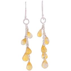 NOVICA Citrine .925 Sterling Silver Dangle Hook Earrings Sunlit Waterfall